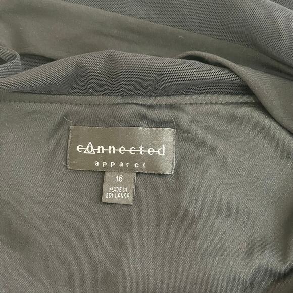 Connected Apparel Black Velvet Sheer Upper Mini Dress 80s 90s Y2K Women's Sz 16 - Picture 7 of 11